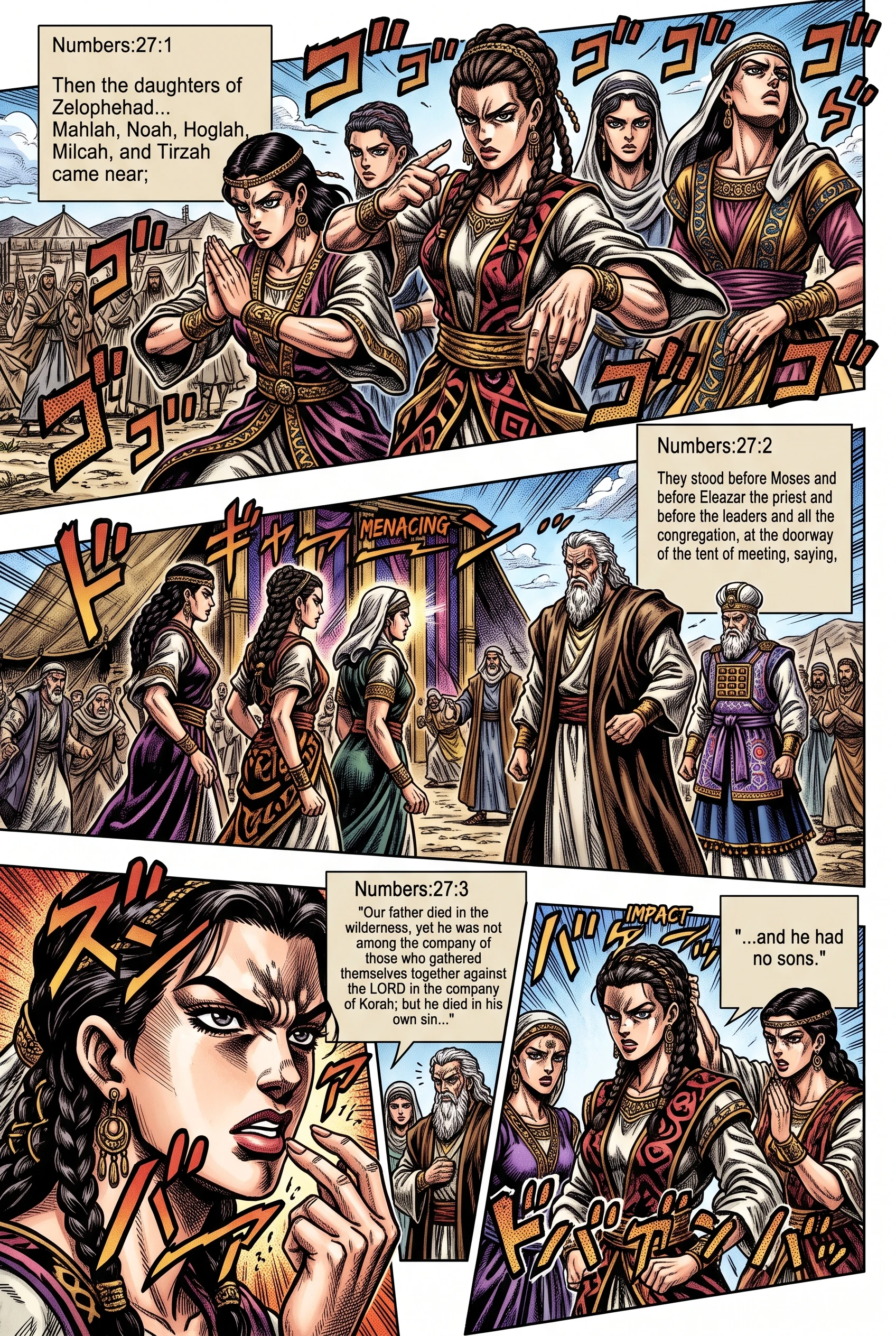 Numbers 27 illustration: Zelophehad's Daughters Stand Before Moses