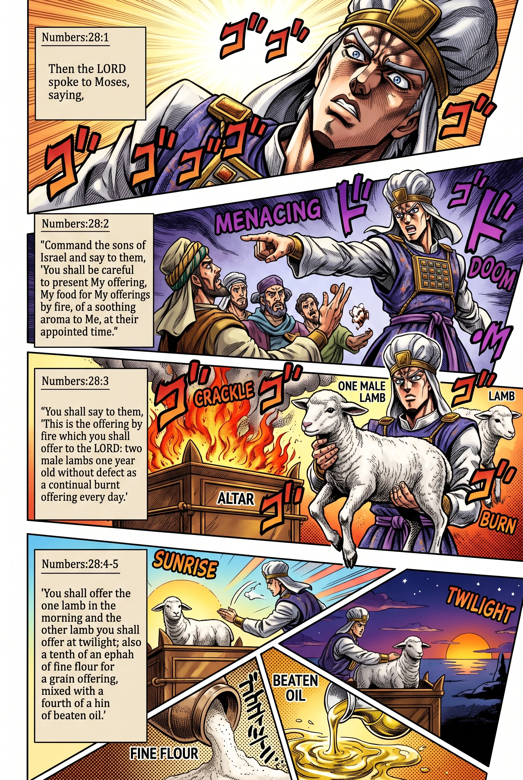 Numbers 28 illustration: Daily Continual Burnt Offerings of Lambs