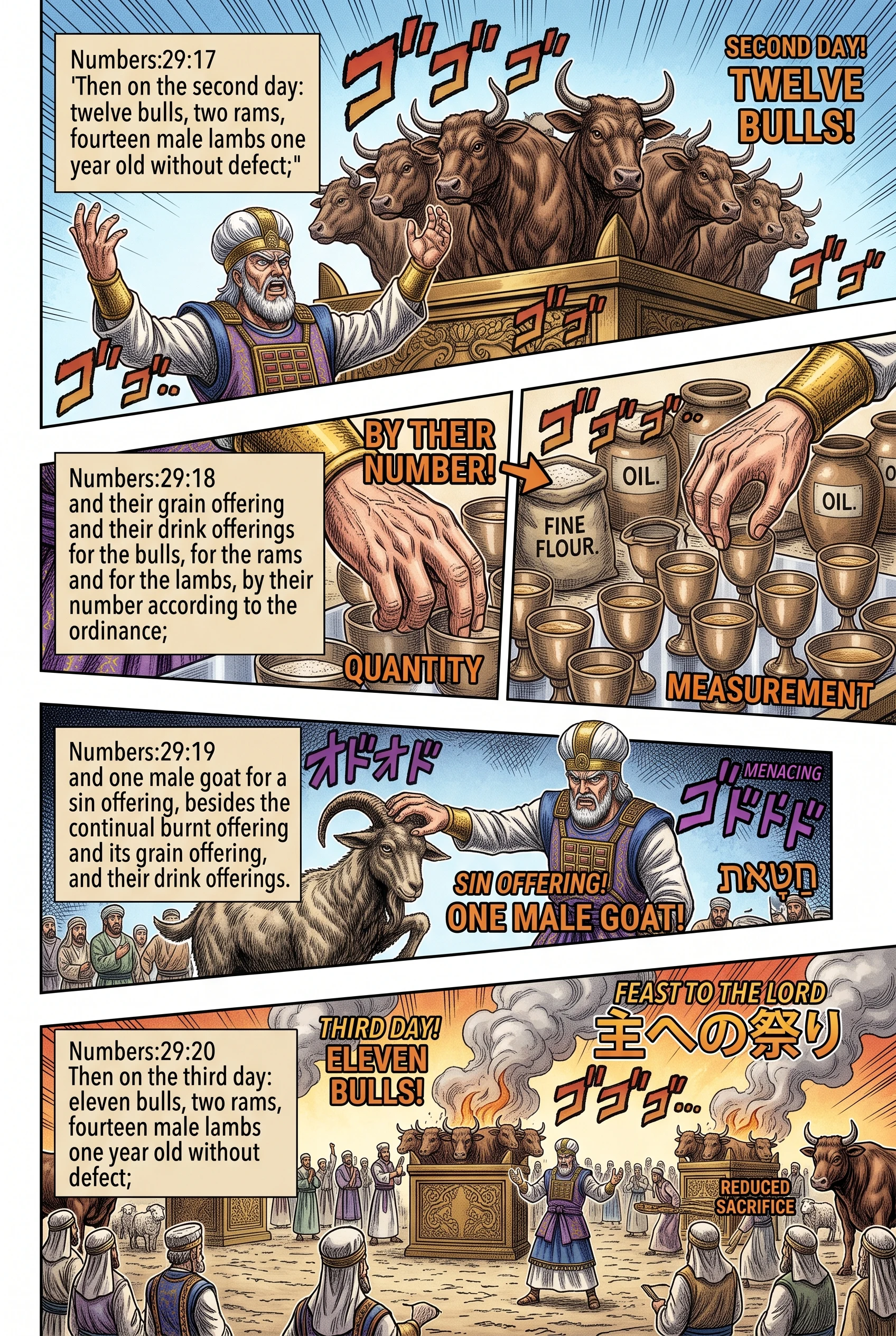 Numbers 29 illustration: Offerings for the Second and Third Days