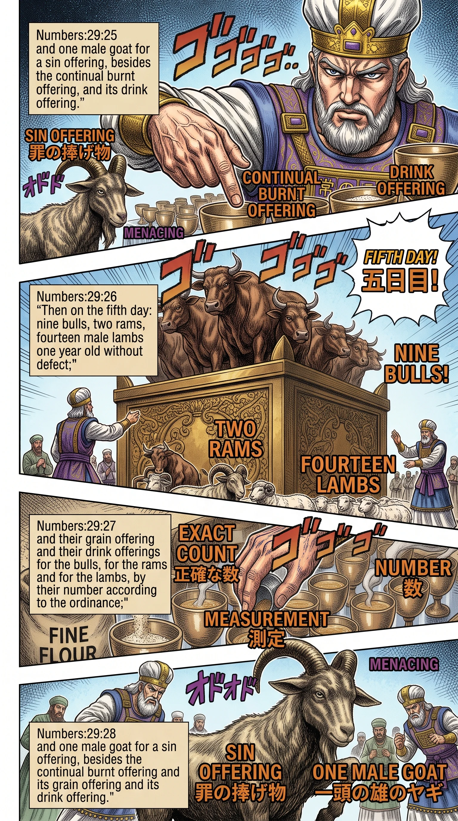 Numbers 29 illustration: Offerings Prescribed for the Fifth Day