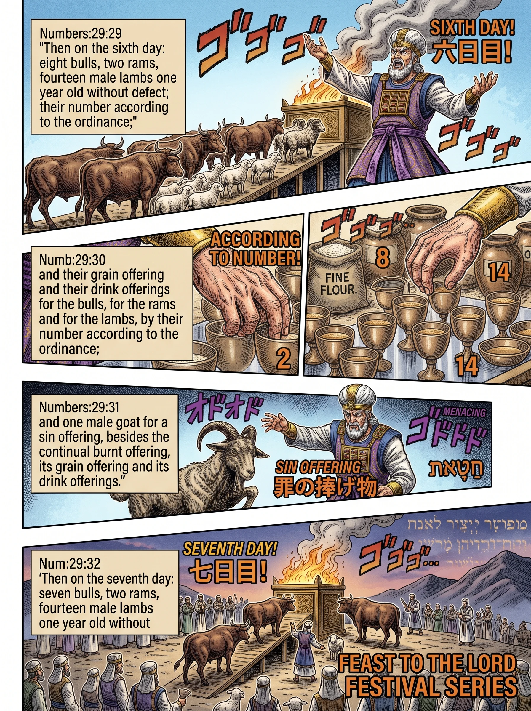 Numbers 29 illustration: Offerings for the Sixth and Seventh Days