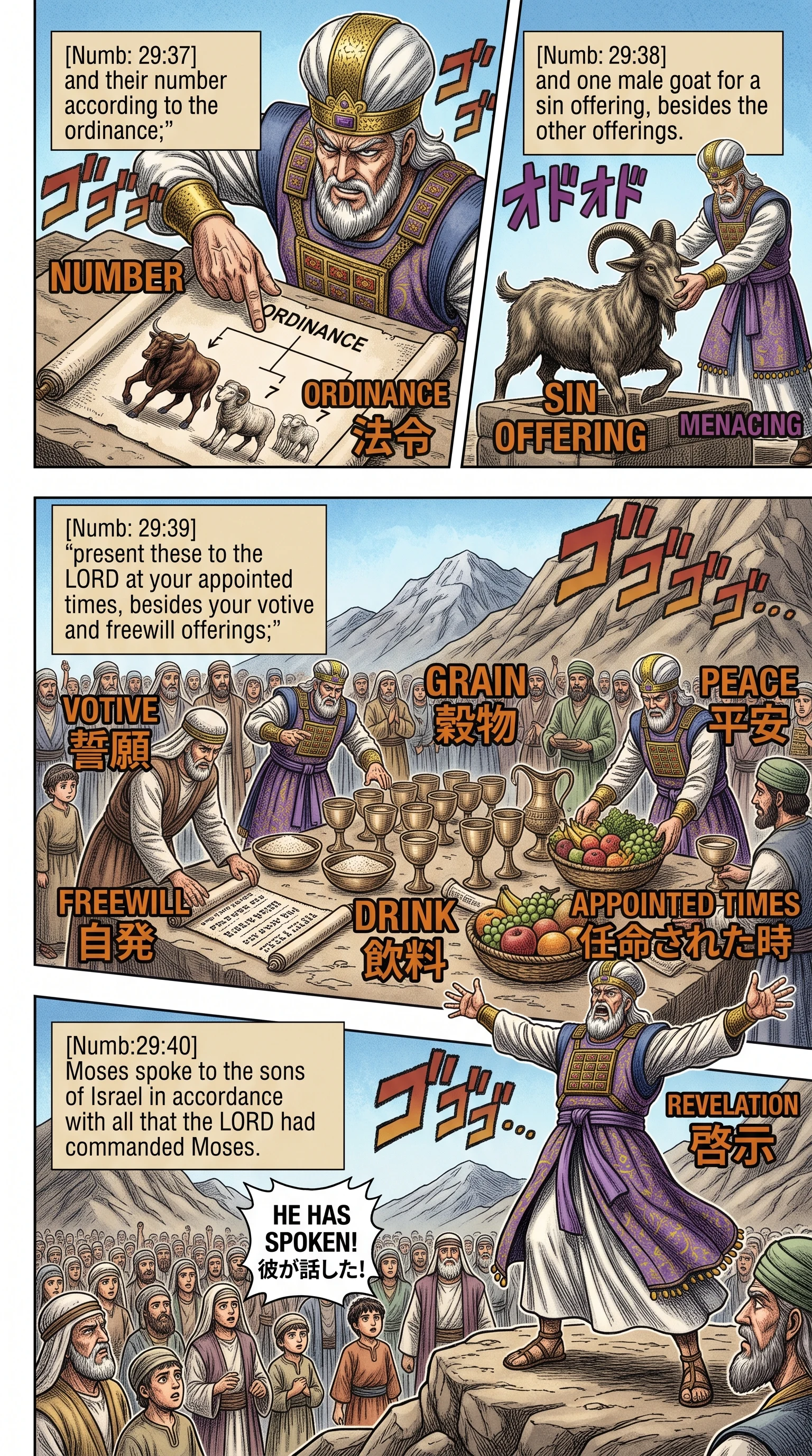 Numbers 29 illustration: Summary of Appointed Festival Sacrificial Gifts