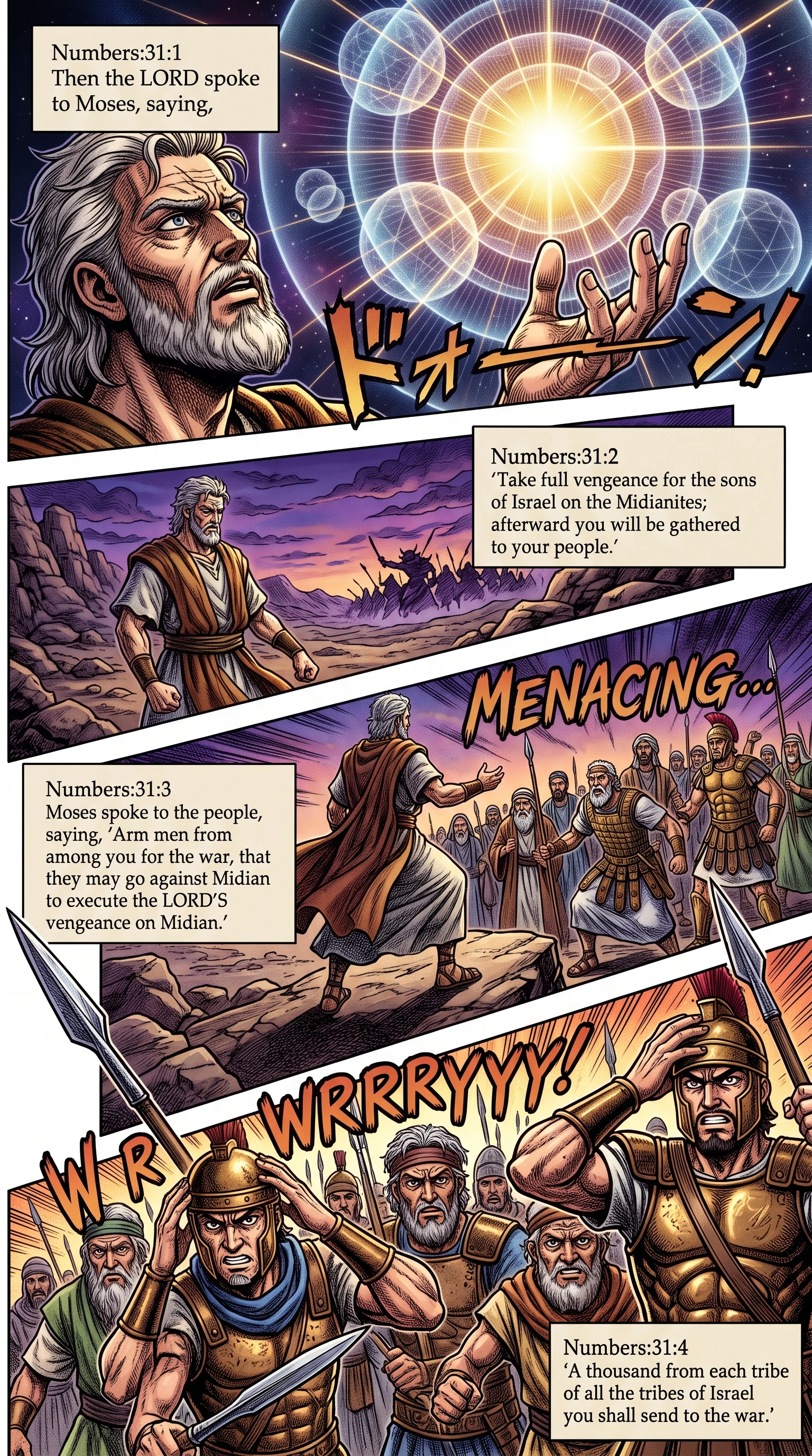Numbers 31 illustration: Moses Arms Warriors to Attack Midian