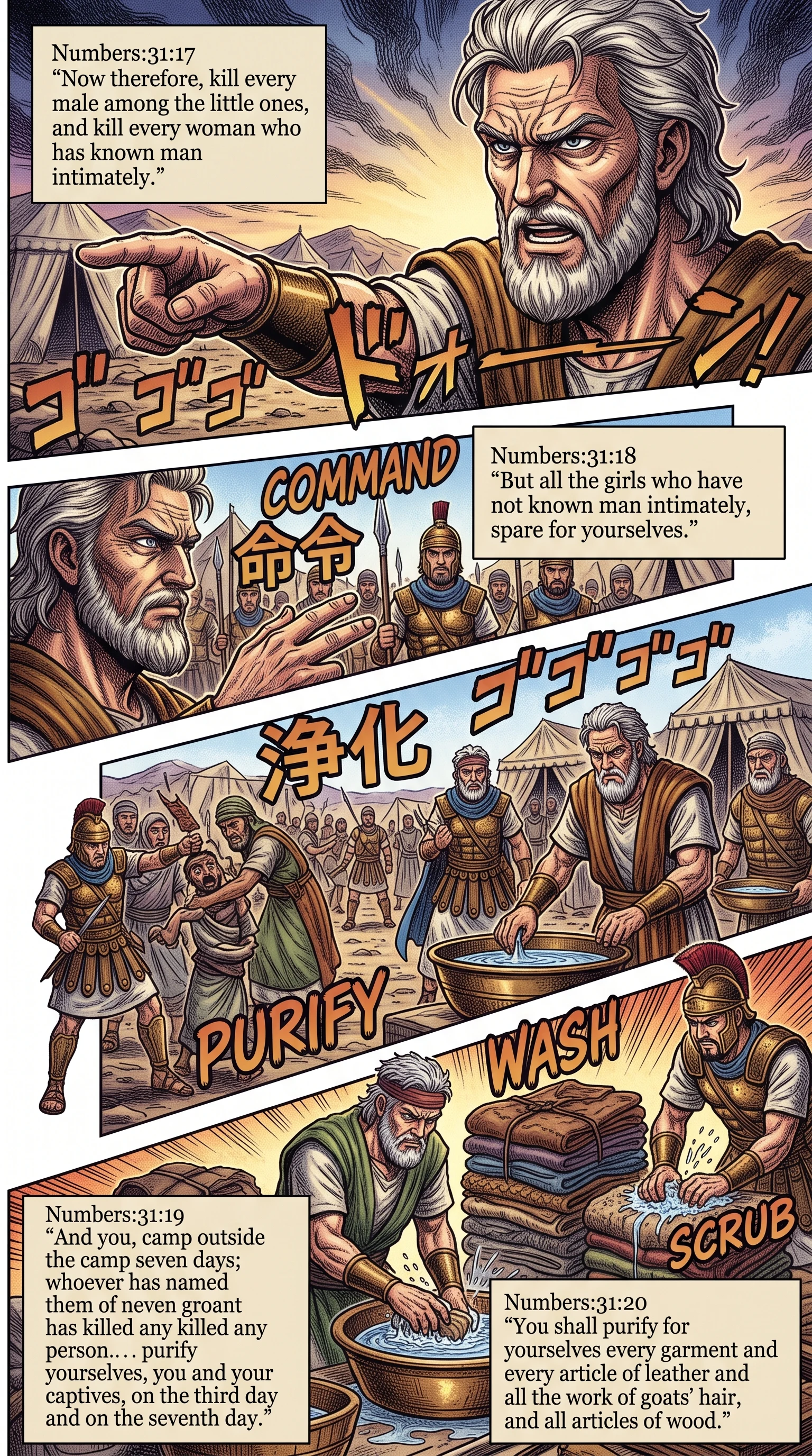 Numbers 31 illustration: Purification Commands for Warriors and Captives