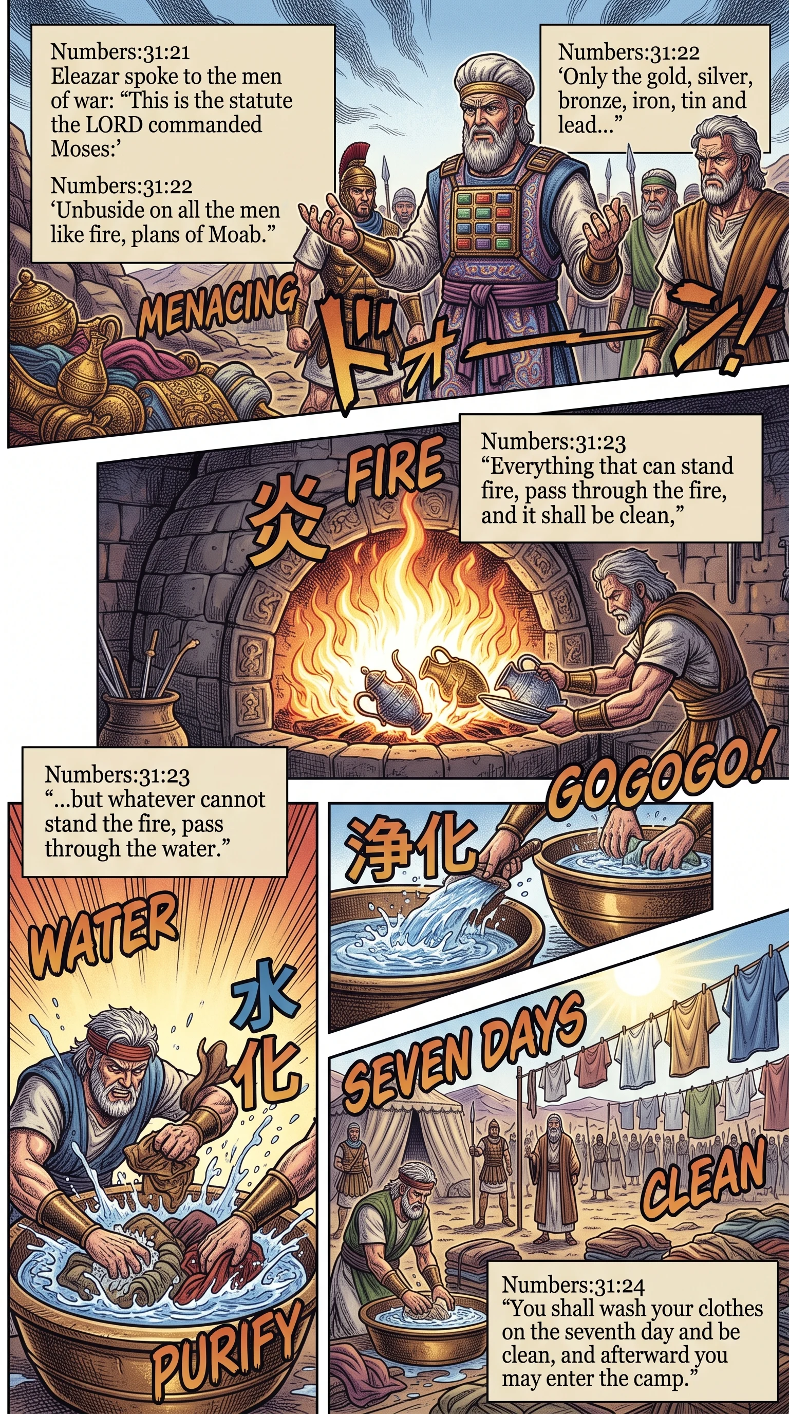 Numbers 31 illustration: Eleazar Explains Cleansing of the Spoil