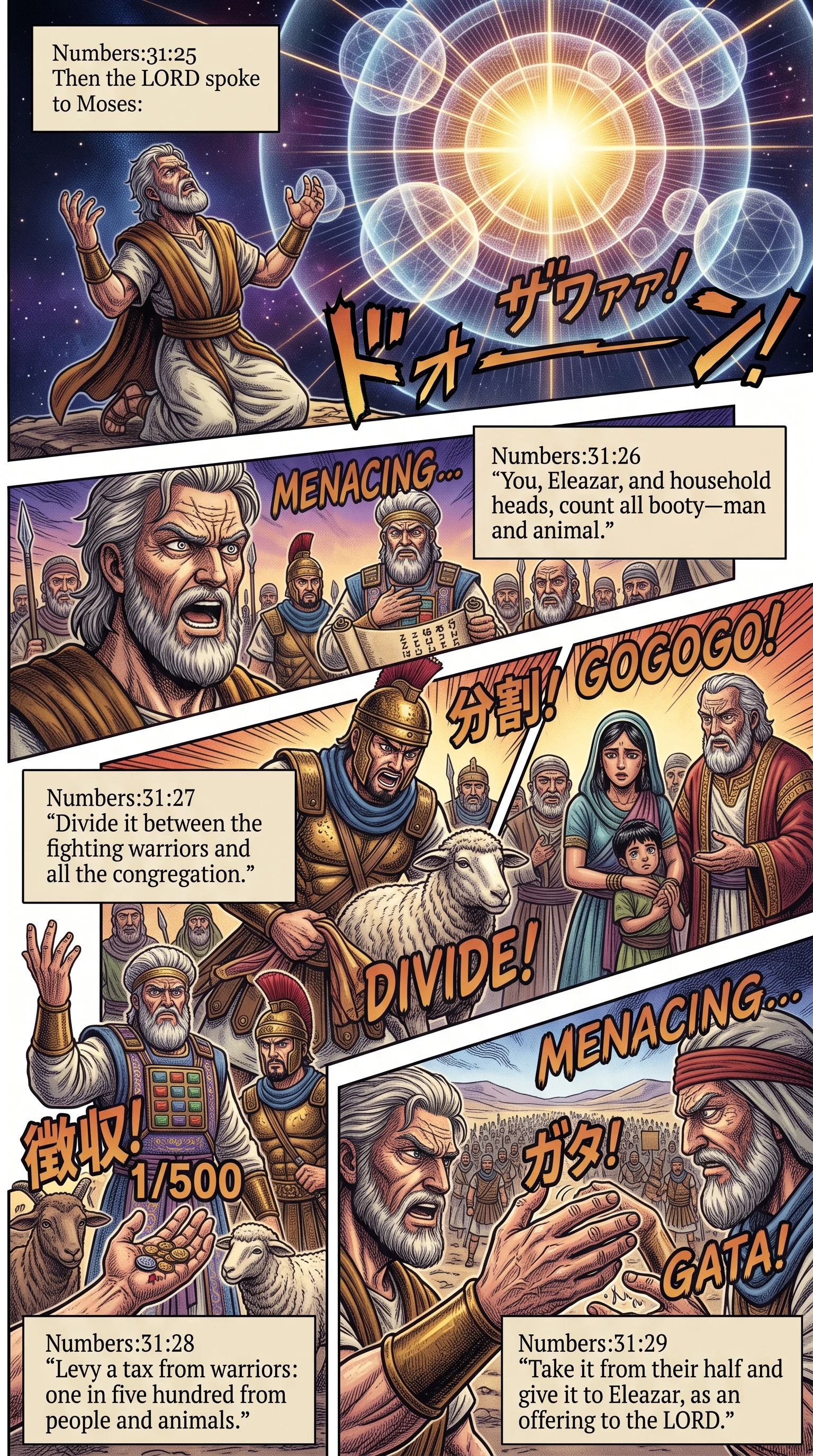 Numbers 31 illustration: Division of Booty and Lord's Levy