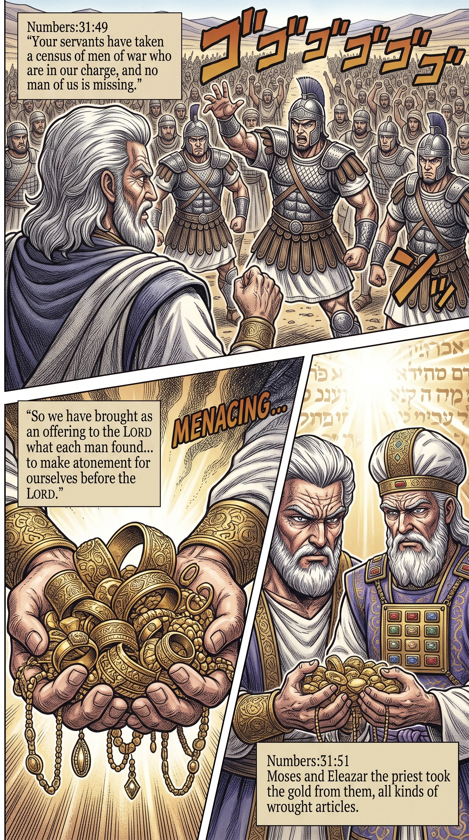Numbers 31 illustration: Officers Bring Voluntary Gold Atonement Offering