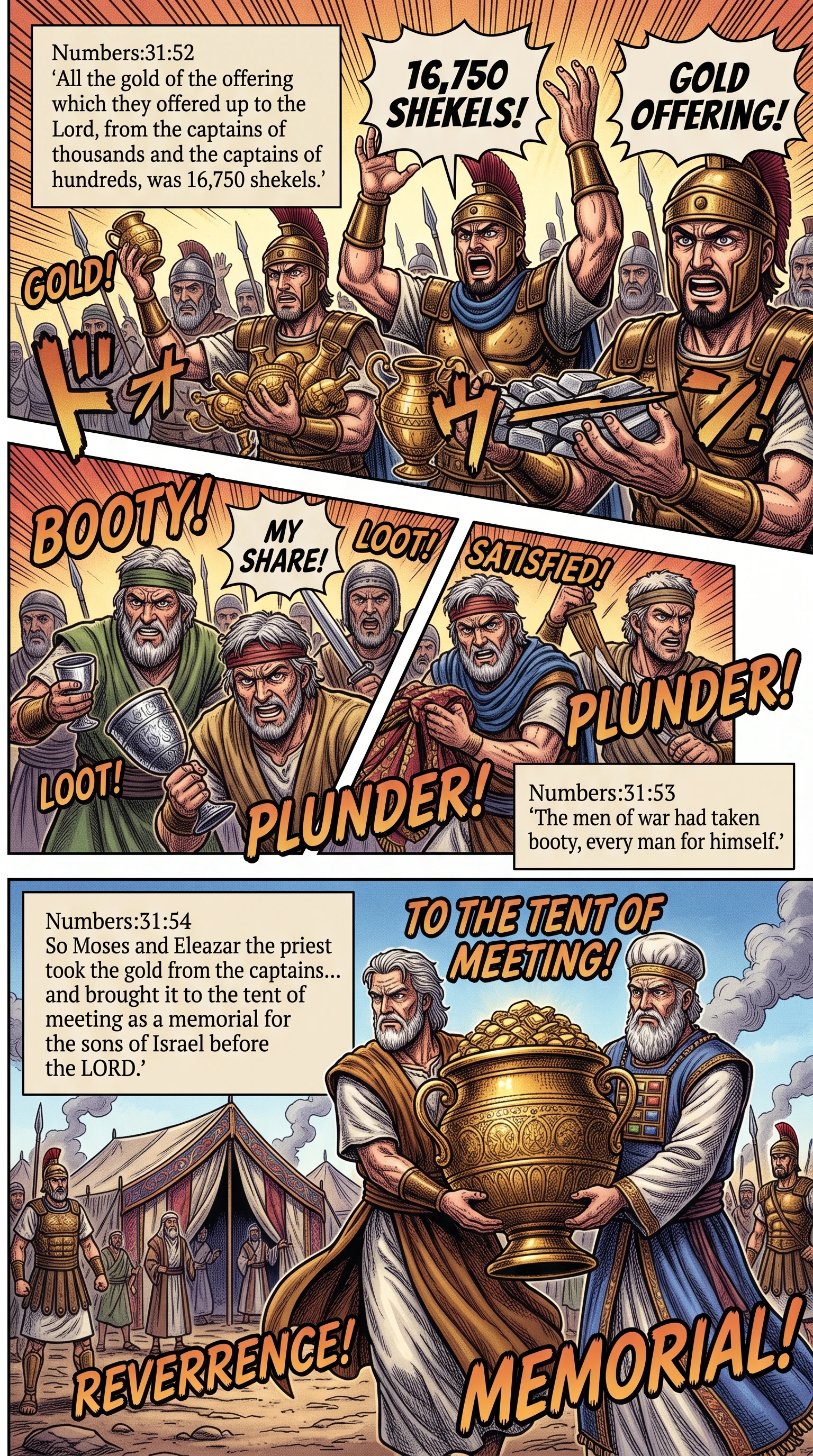 Numbers 31 illustration: Gold Brought into Tent of Meeting