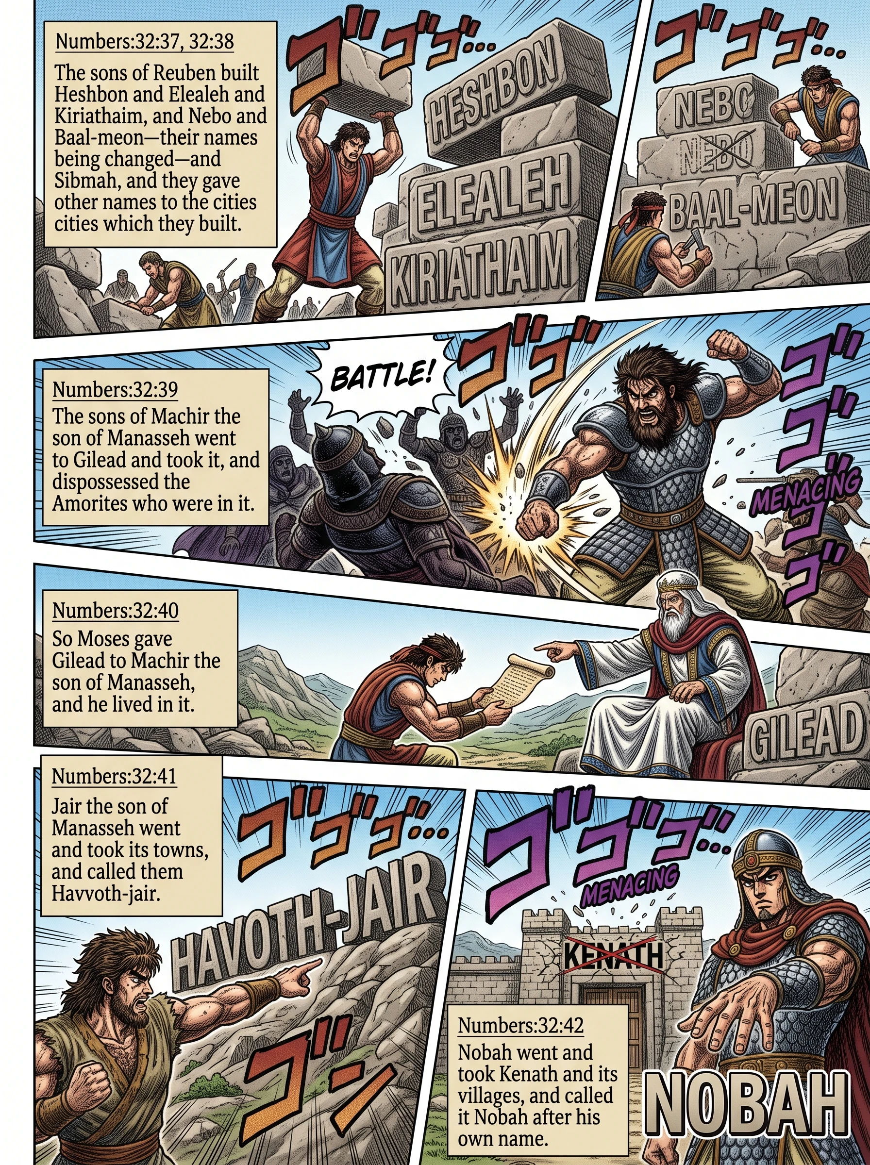Numbers 32 illustration: Manasseh Captures and Settles Northern Gilead