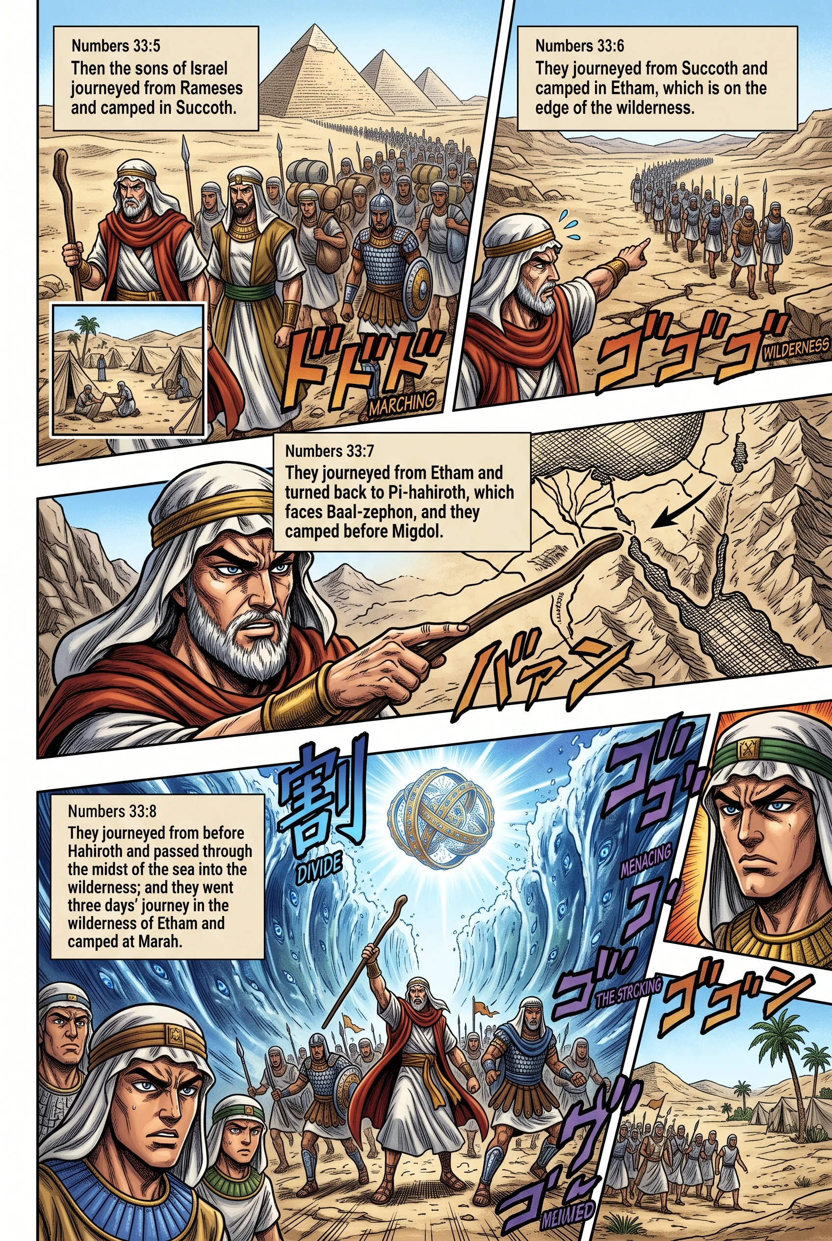 Numbers 33 illustration: Journey from Succoth to Bitter Marah