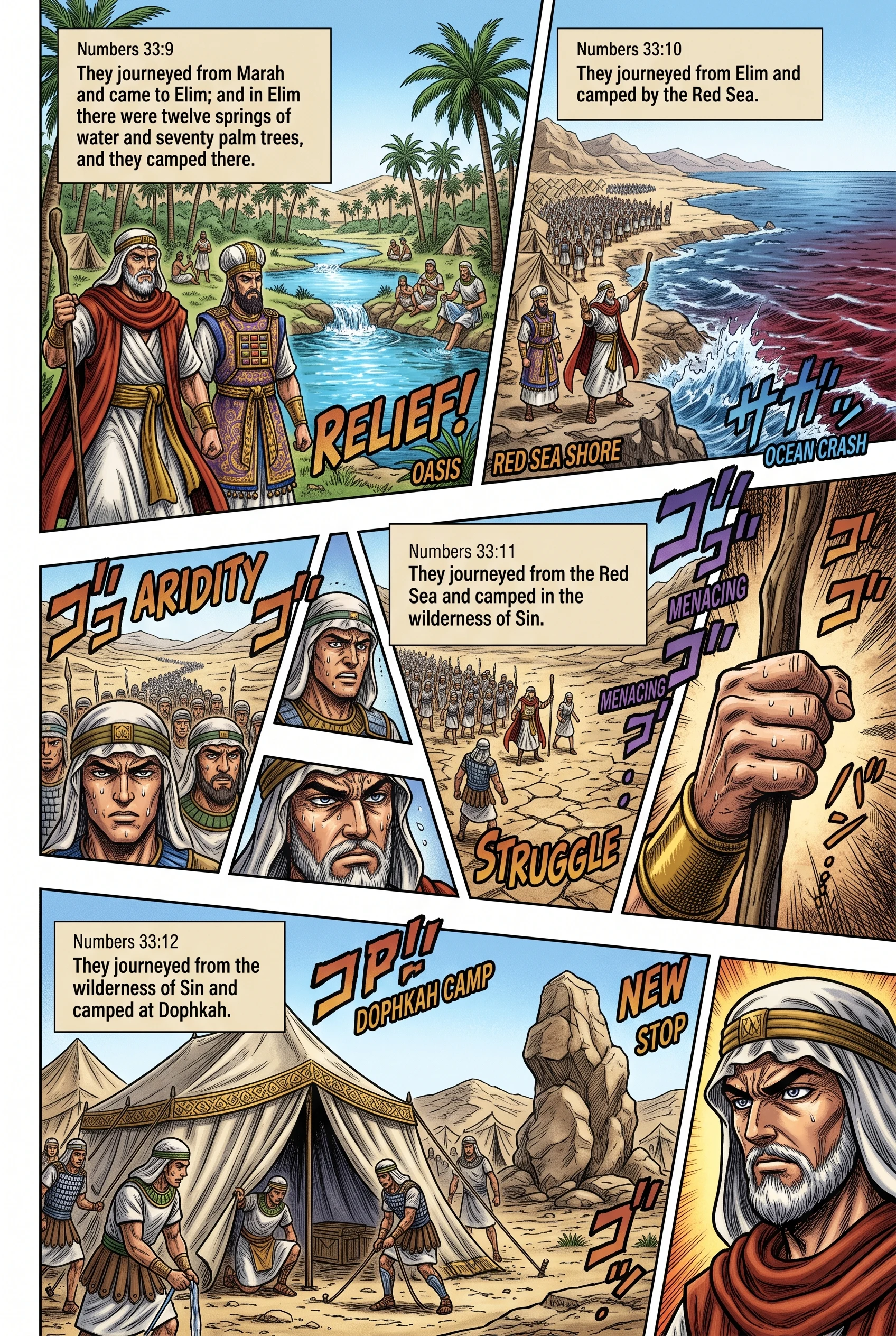 Numbers 33 illustration: Camp at Elim and Wilderness Springs