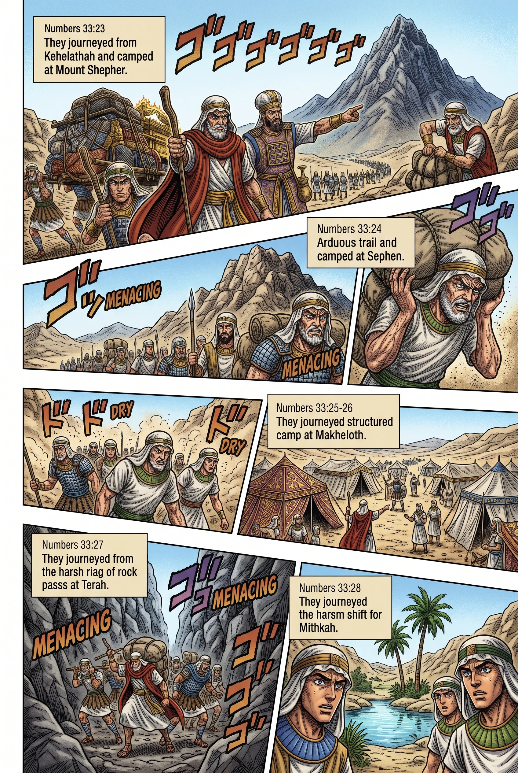 Numbers 33 illustration: Journey from Mount Shepher to Mithkah