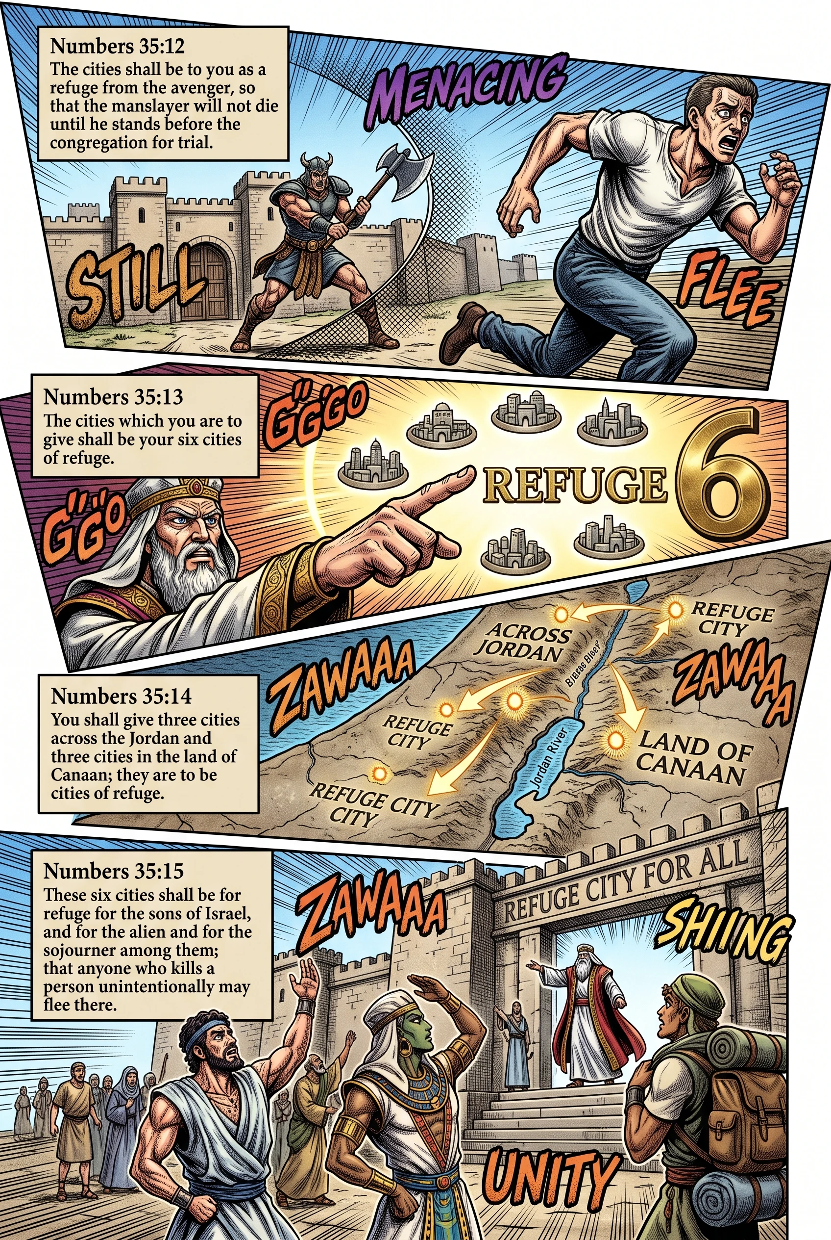 Numbers 35 illustration: Six Cities of Refuge Designated Nationally