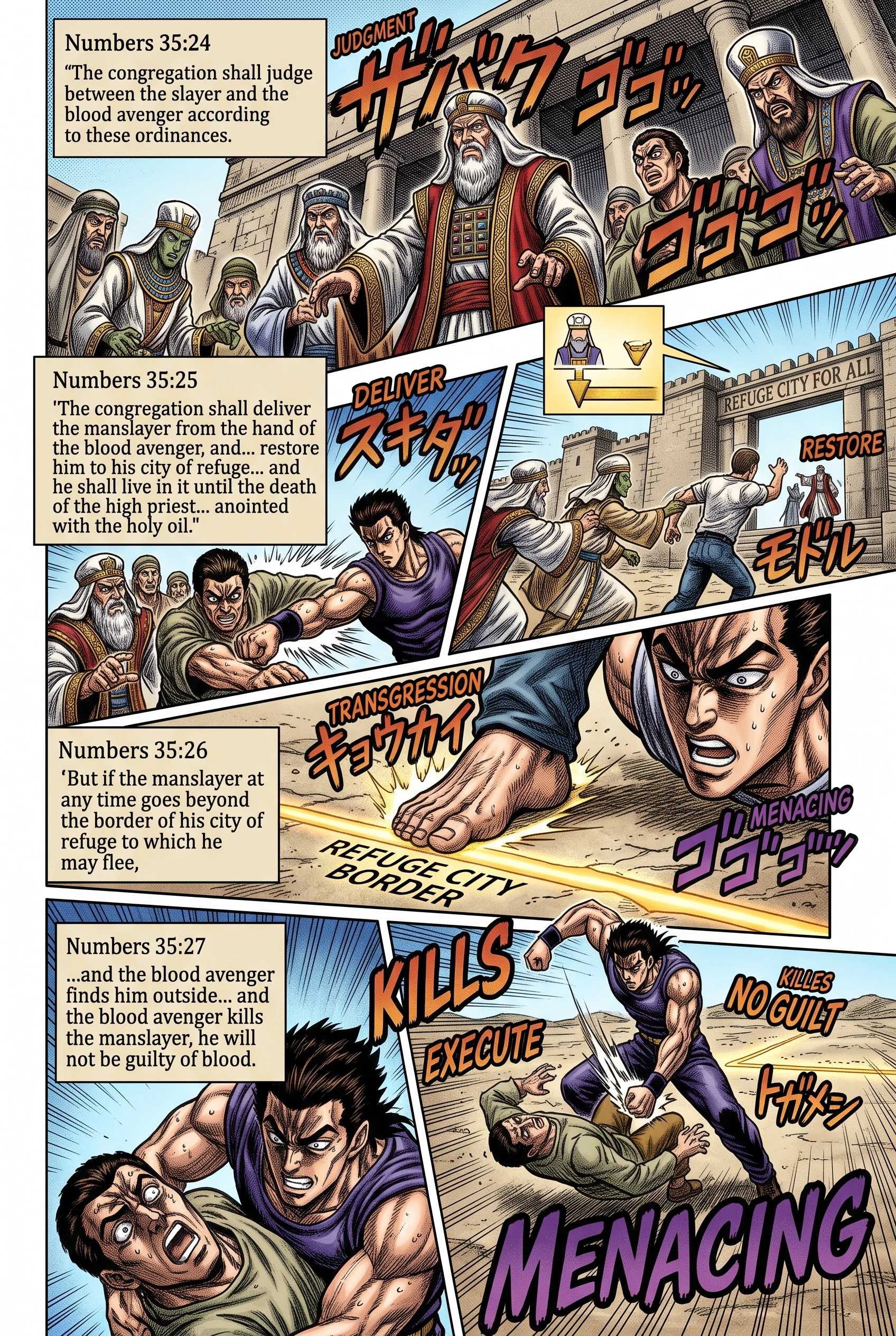 Numbers 35 illustration: Congregation Protects Manslayer in Refuge City