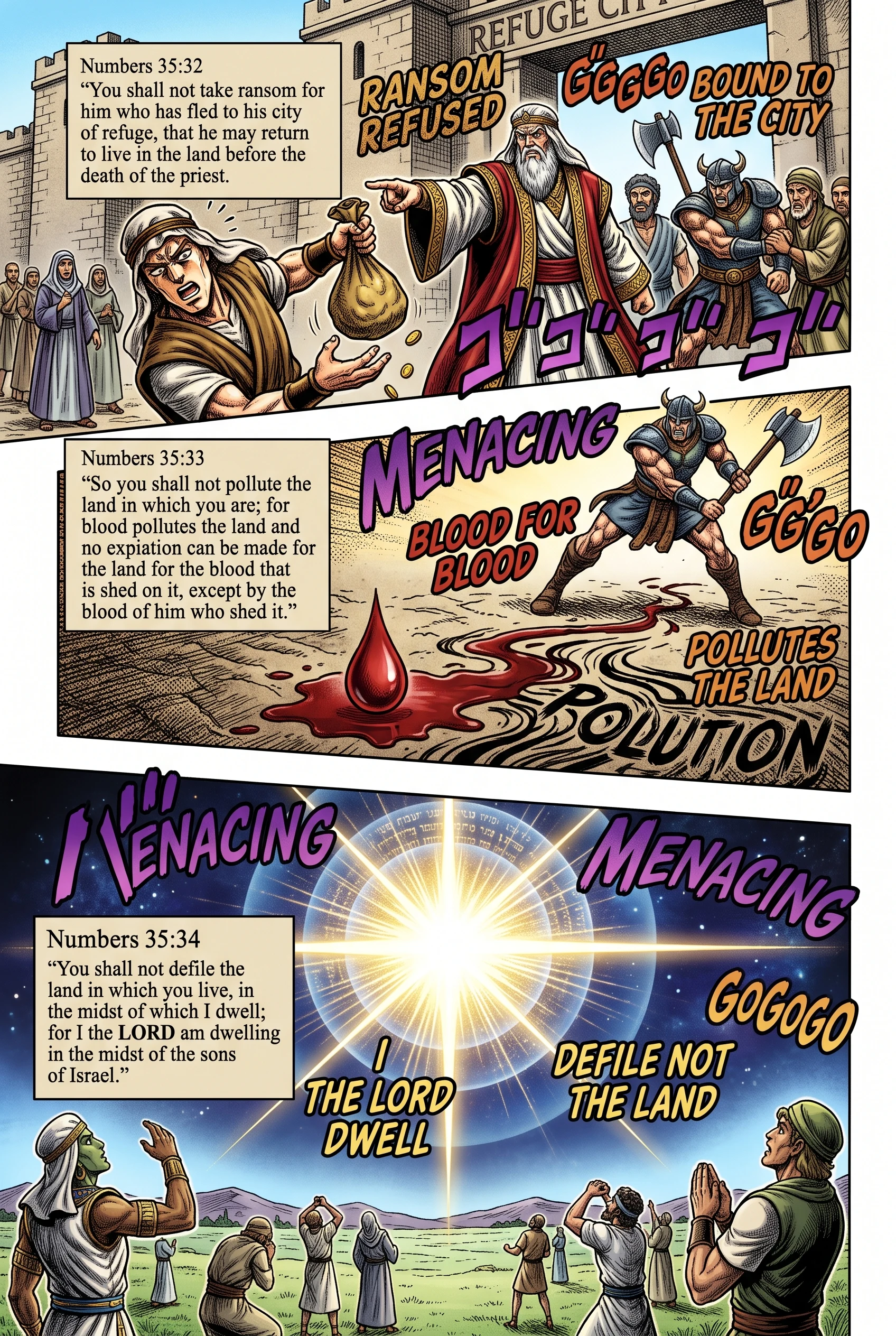 Numbers 35 illustration: Unatoned Blood Defiles the Lord's Land